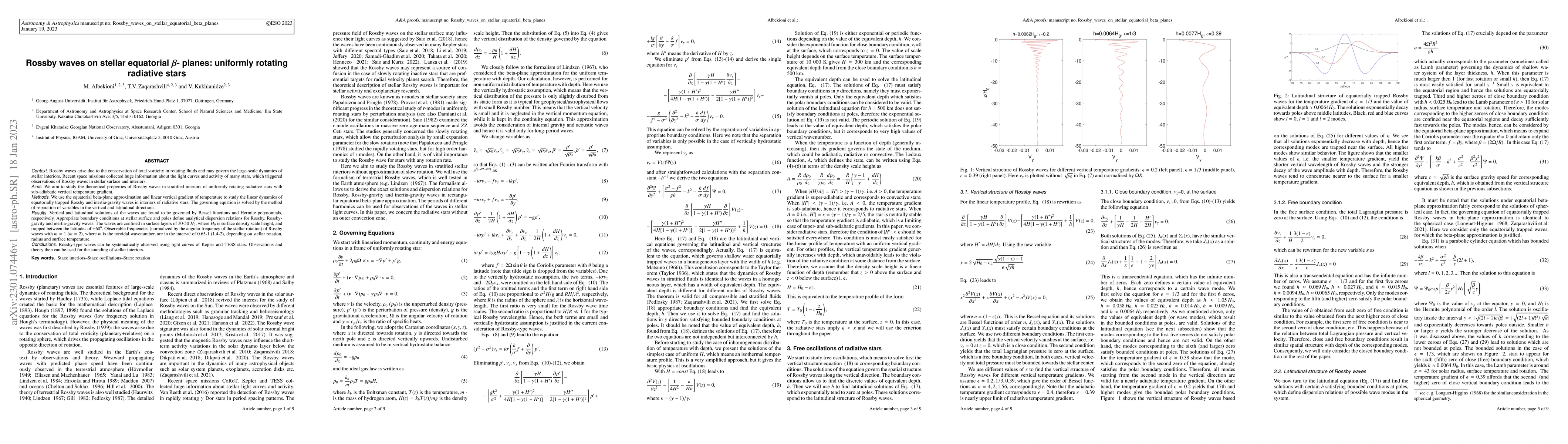 Thumbnail for Rossby waves on stellar equatorial beta-planes: uniformly rotating
  radiative stars