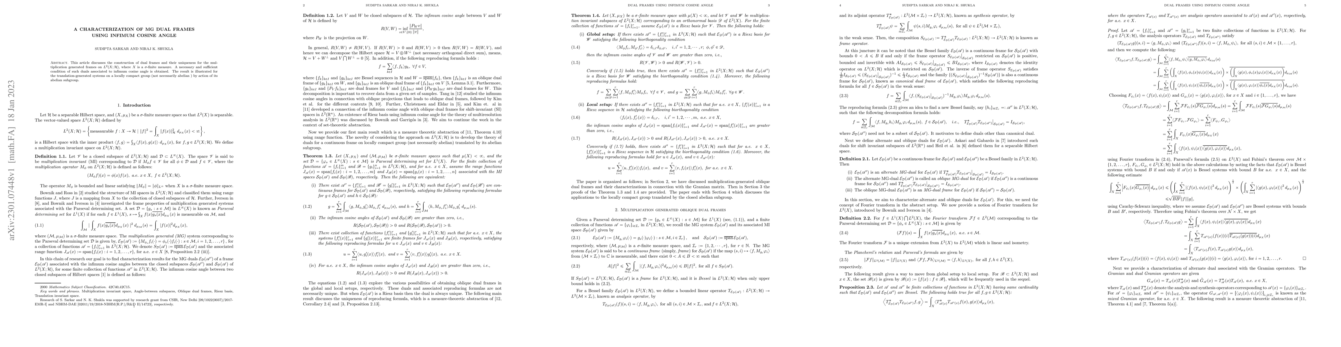 Thumbnail for A characterization of MG Dual frames using infimum cosine angle