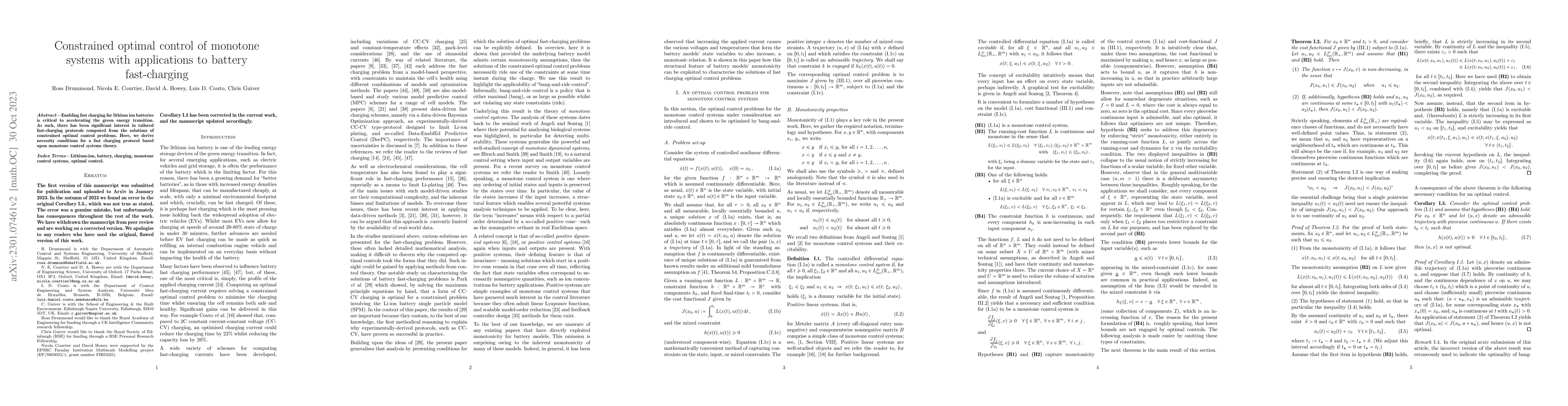 Thumbnail for Constrained optimal control of monotone systems with applications to
  battery fast-charging