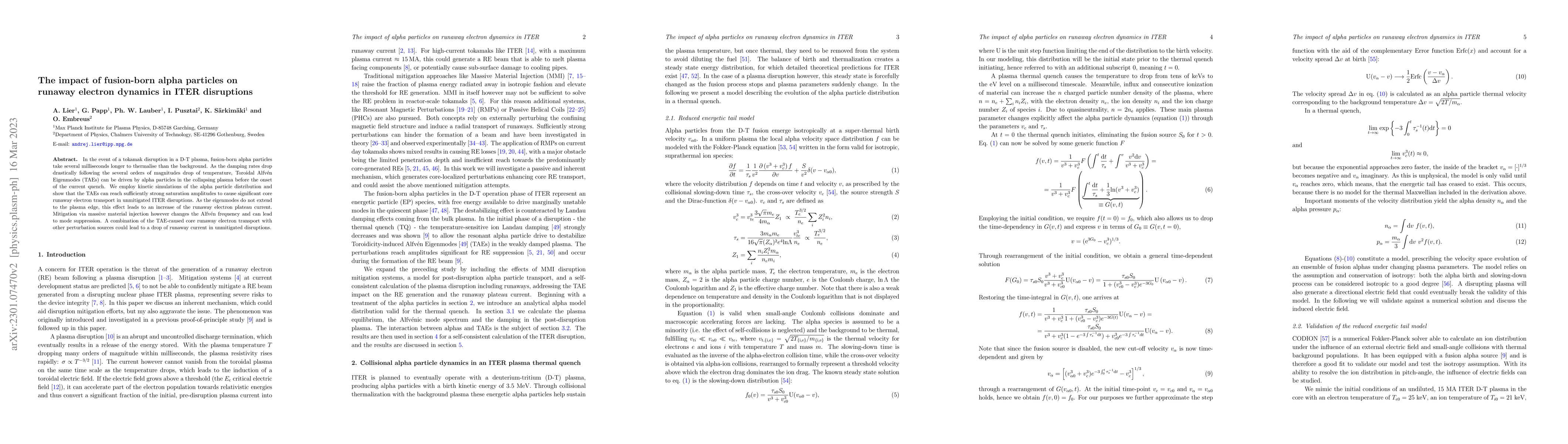 Thumbnail for The impact of fusion-born alpha particles on runaway electron dynamics
  in ITER disruptions