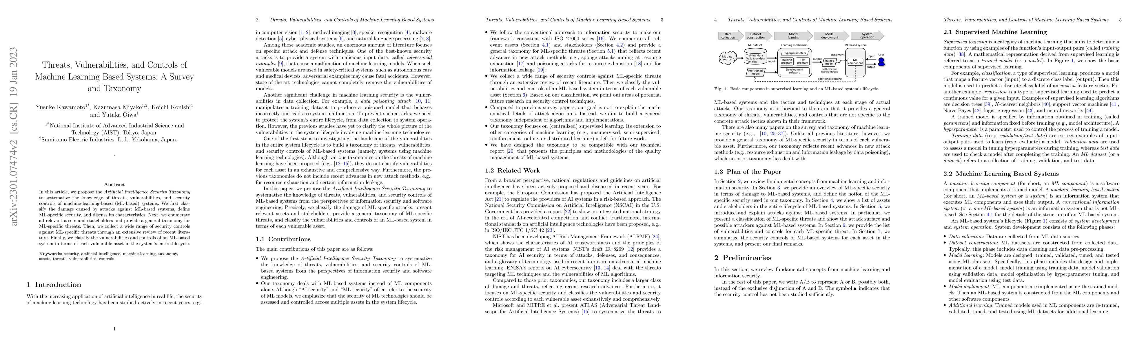 Thumbnail for Threats, Vulnerabilities, and Controls of Machine Learning Based
  Systems: A Survey and Taxonomy