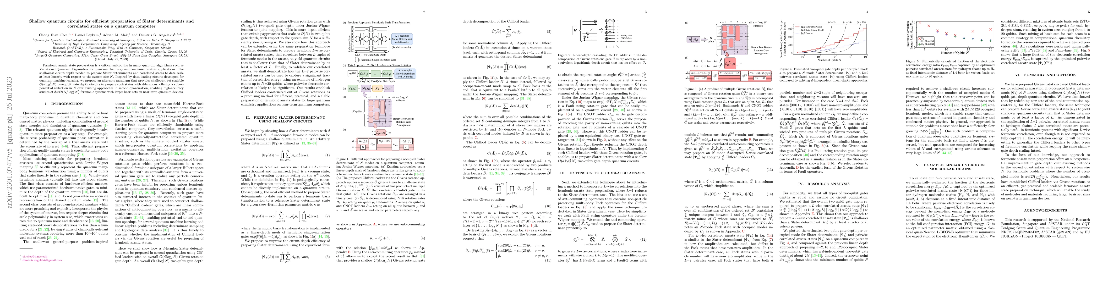 Thumbnail for Shallow quantum circuits for efficient preparation of Slater
  determinants and correlated states on a quantum computer