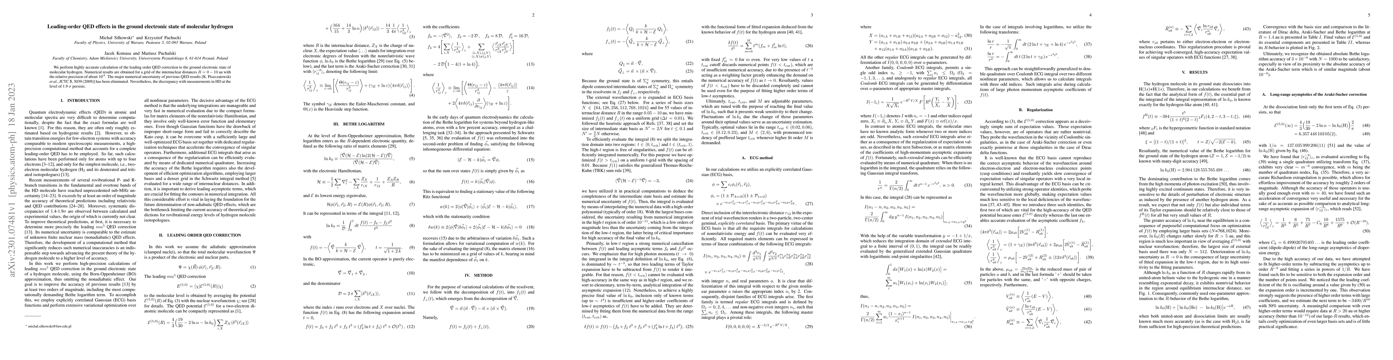 Thumbnail for Leading-order QED effects in the ground electronic state of molecular
  hydrogen