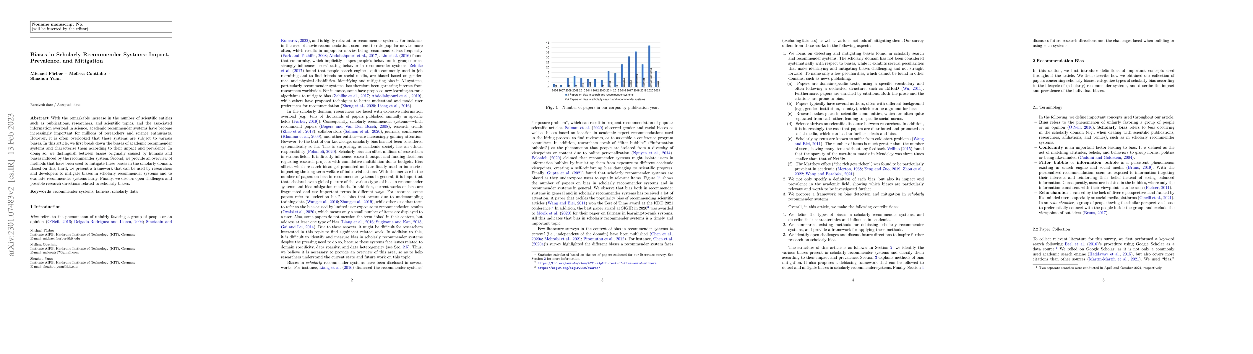 Thumbnail for Biases in Scholarly Recommender Systems: Impact, Prevalence, and
  Mitigation