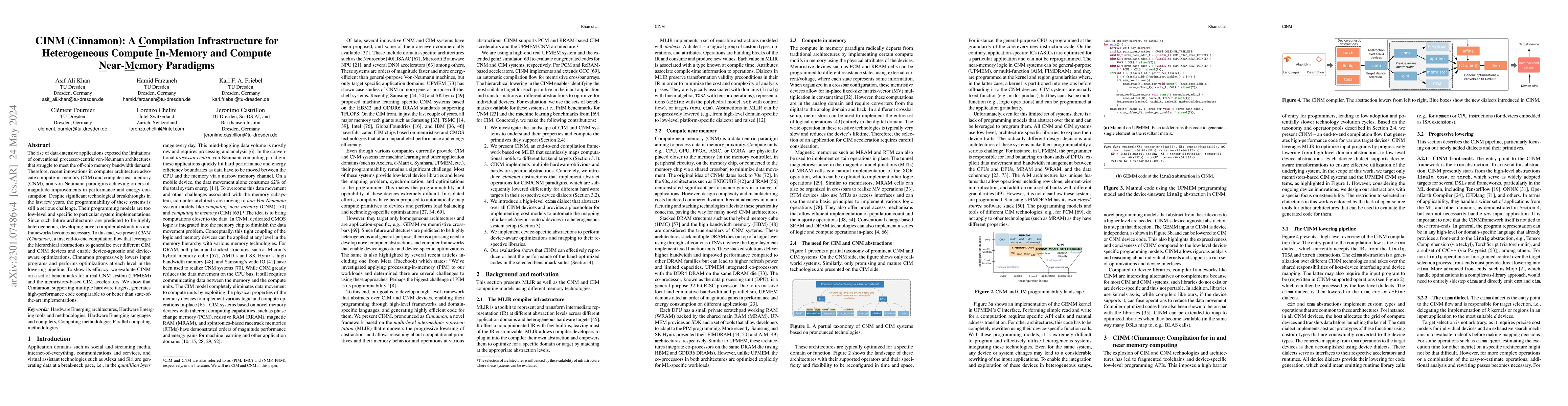 Thumbnail for CINM (Cinnamon): A Compilation Infrastructure for Heterogeneous Compute
  In-Memory and Compute Near-Memory Paradigms