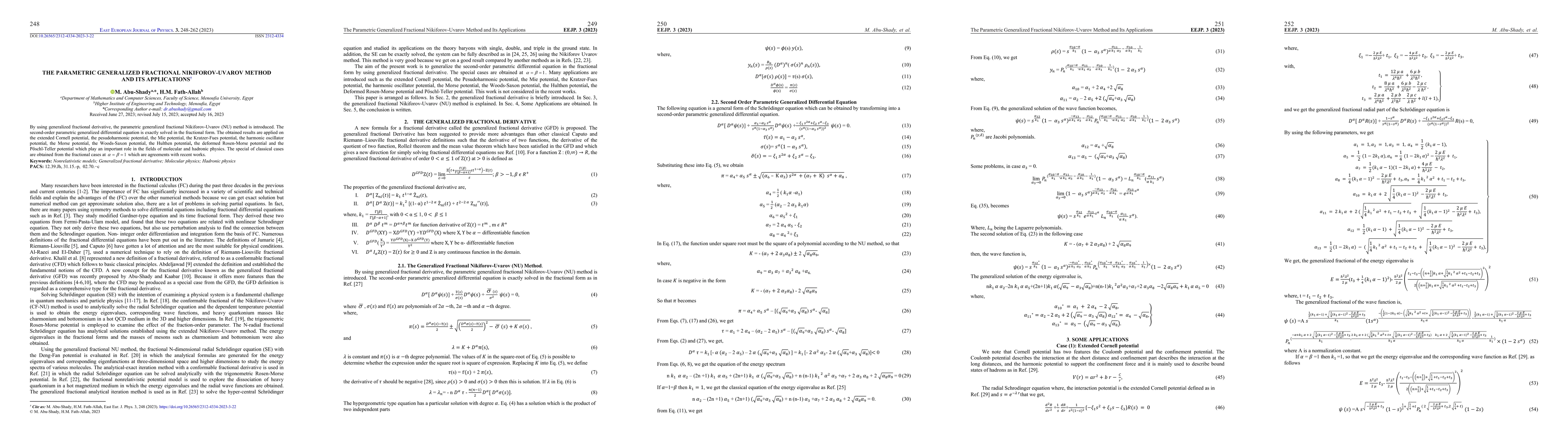 Thumbnail for The Parametric Generalized Fractional Nikiforov-Uvarov Method and Its
  Applications