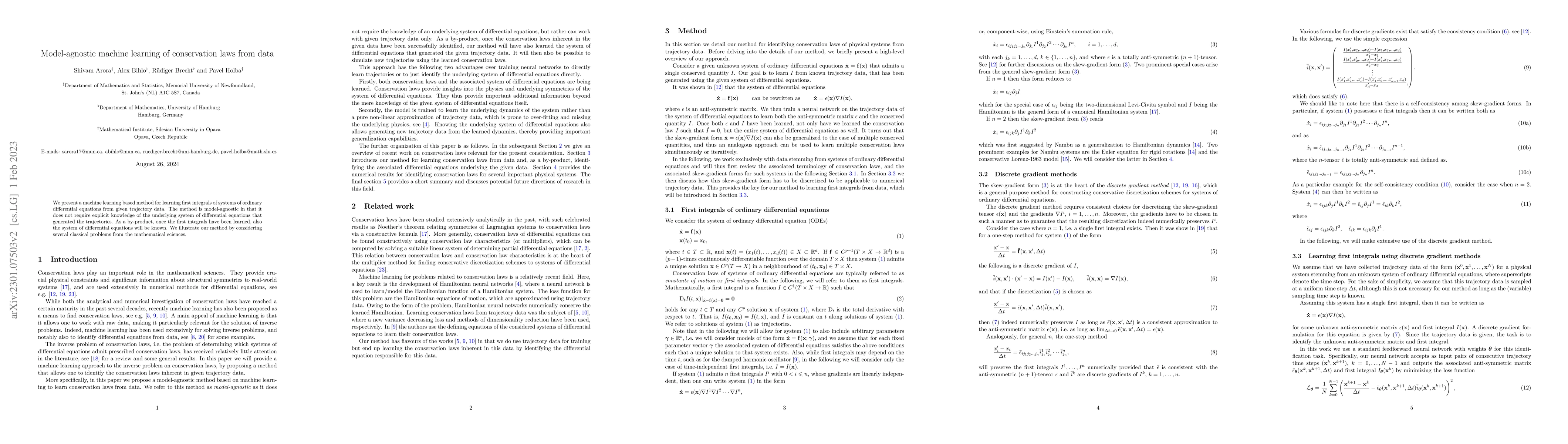 Thumbnail for Model-agnostic machine learning of conservation laws from data