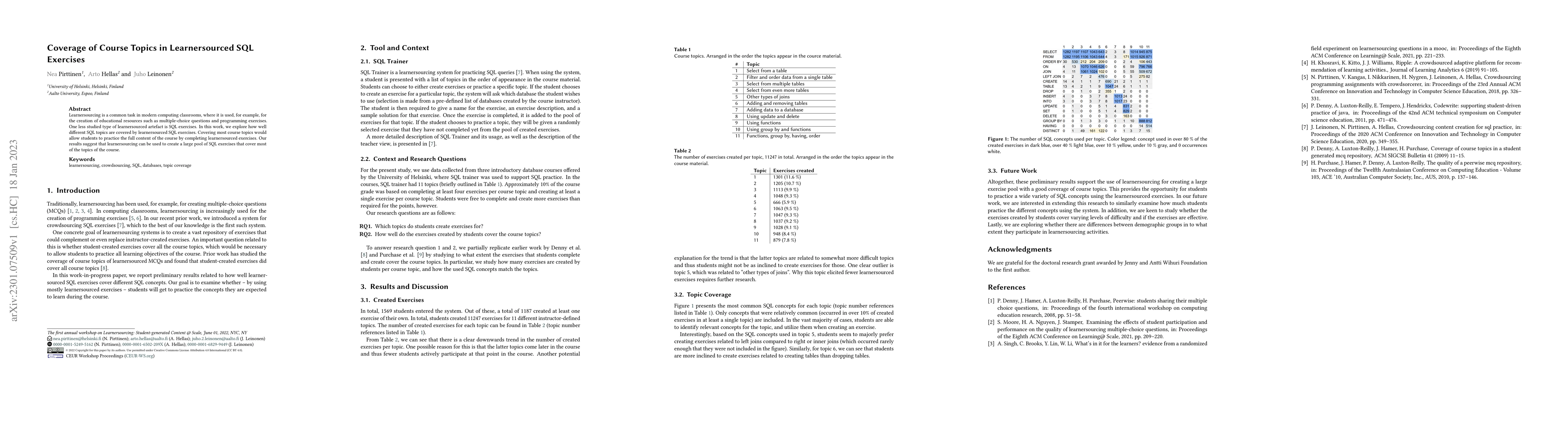 Thumbnail for Coverage of Course Topics in Learnersourced SQL Exercises