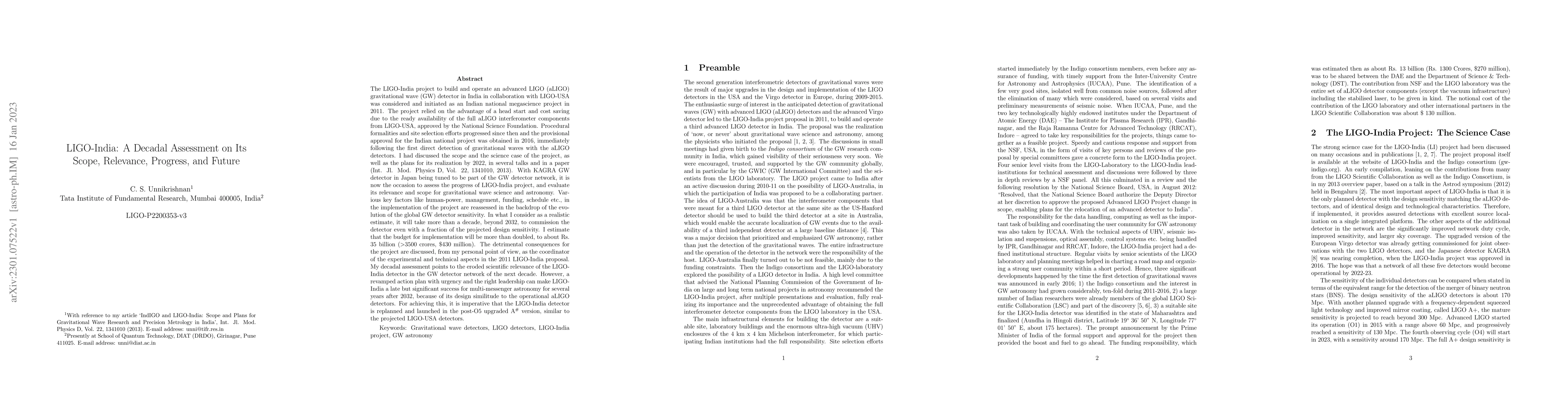 Thumbnail for LIGO-India: A Decadal Assessment on Its Scope, Relevance, Progress, and
  Future