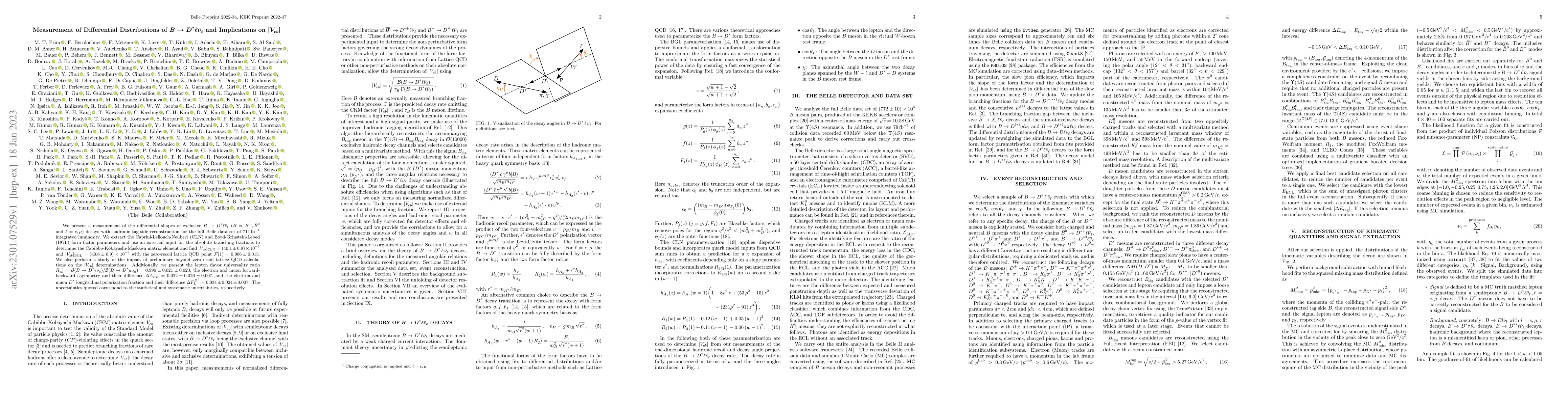 Thumbnail for Measurement of Differential Distributions of $B \to D^* \ell \bar
  \nu_\ell$ and Implications on $|V_{cb}|$