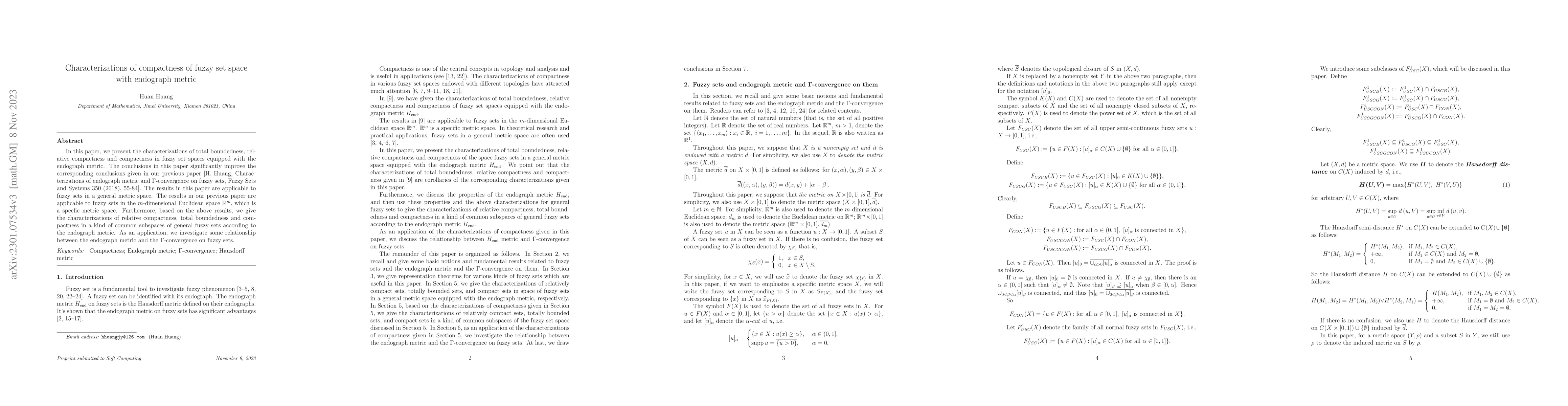 Thumbnail for Characterizations of compactness of fuzzy set space with endograph
  metric