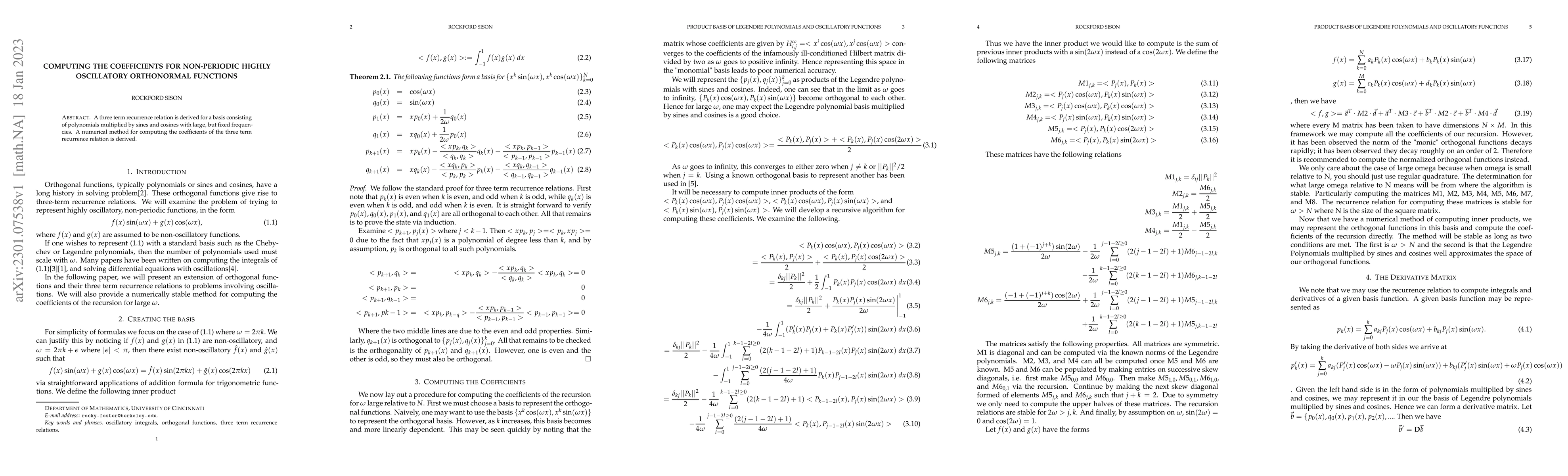 Thumbnail for Computing the Coefficients for Non-Periodic Highly Oscillatory
  Orthonormal Functions