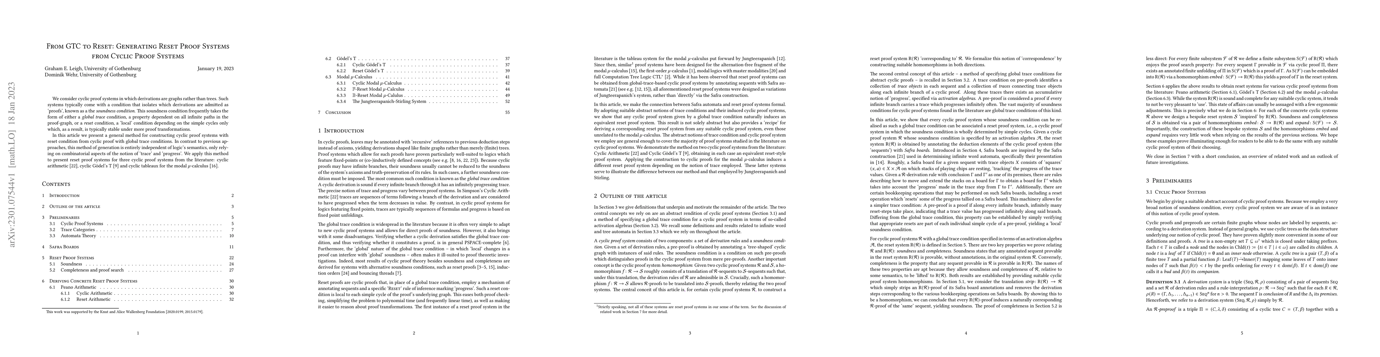 Thumbnail for From GTC to Reset: Generating Reset Proof Systems from Cyclic Proof
  Systems