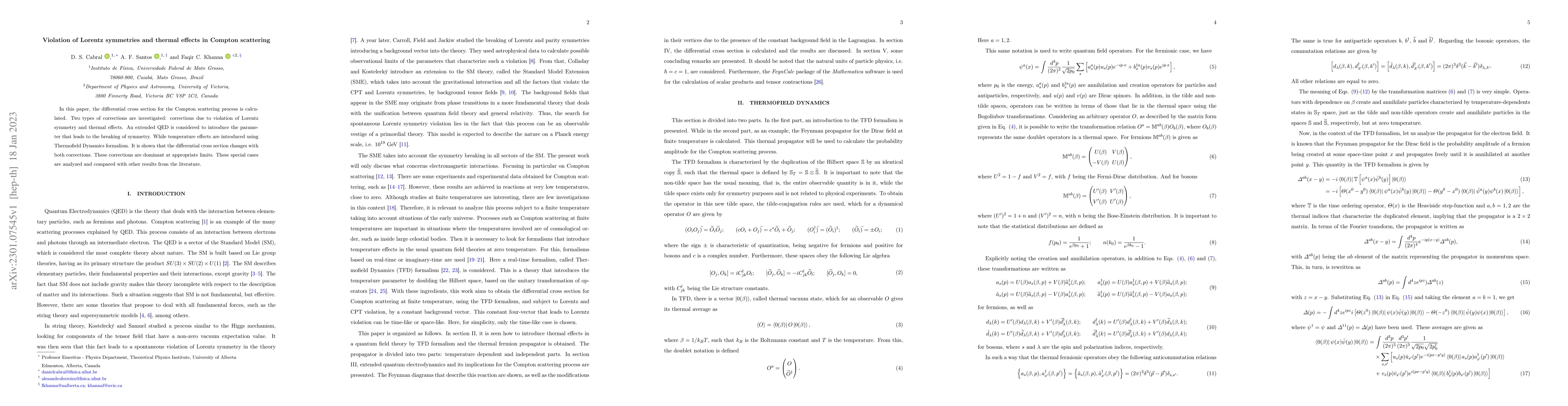 Thumbnail for Violation of Lorentz symmetries and thermal effects in Compton
  scattering