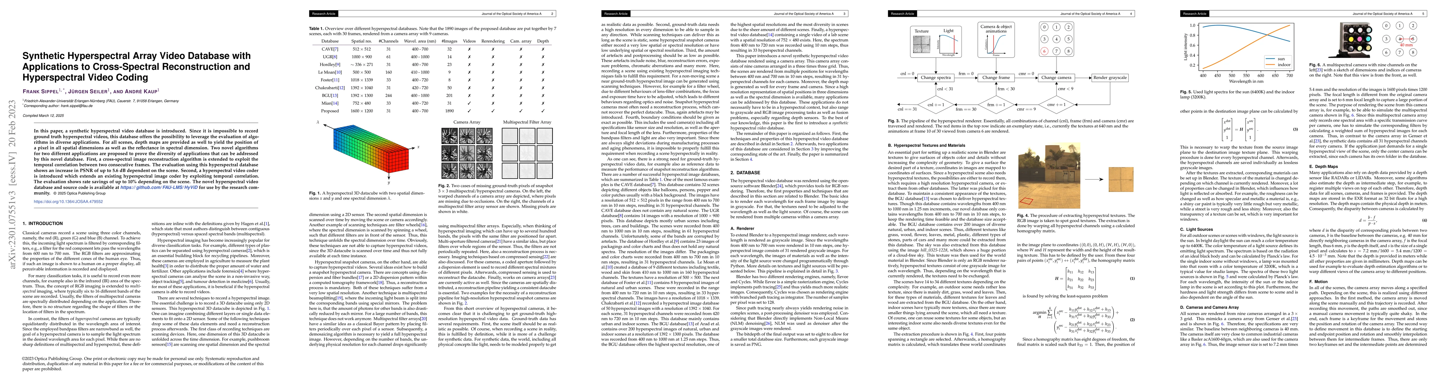 Thumbnail for Synthetic Hyperspectral Array Video Database with Applications to
  Cross-Spectral Reconstruction and Hyperspectral Video Coding