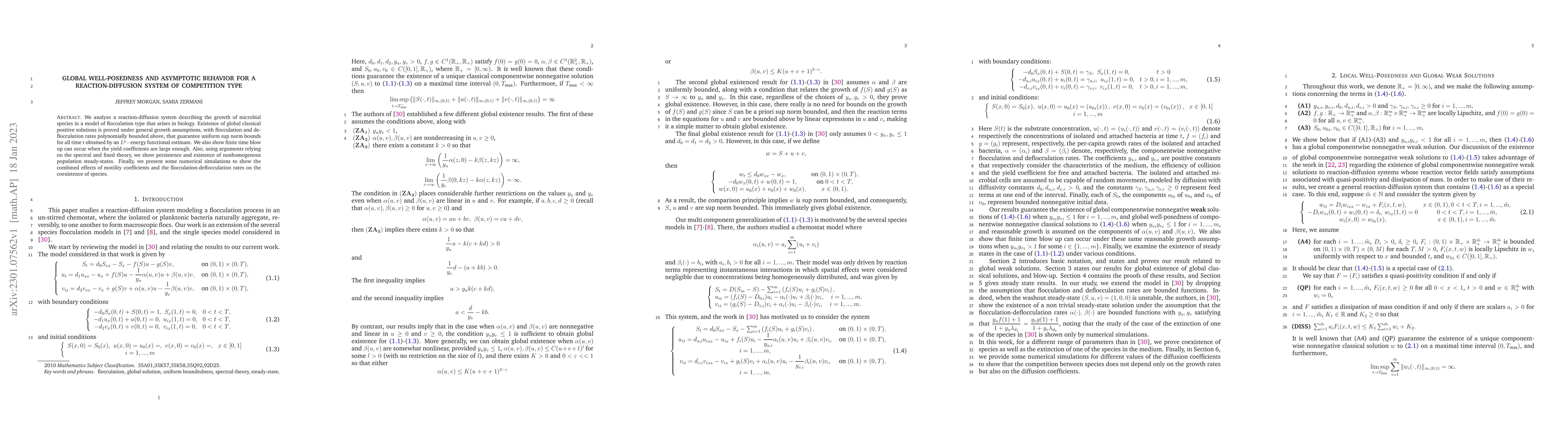 Thumbnail for Global Well-Posedness and Asymptotic Behavior for a Reaction-Diffusion
  System of Competition Type