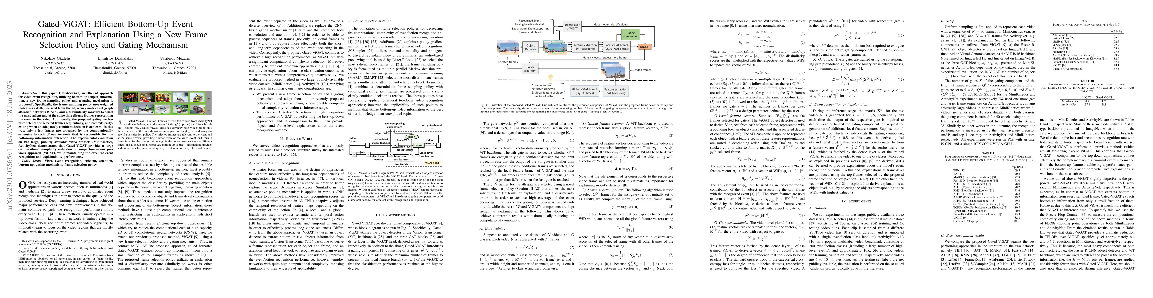 Thumbnail for Gated-ViGAT: Efficient Bottom-Up Event Recognition and Explanation Using
  a New Frame Selection Policy and Gating Mechanism