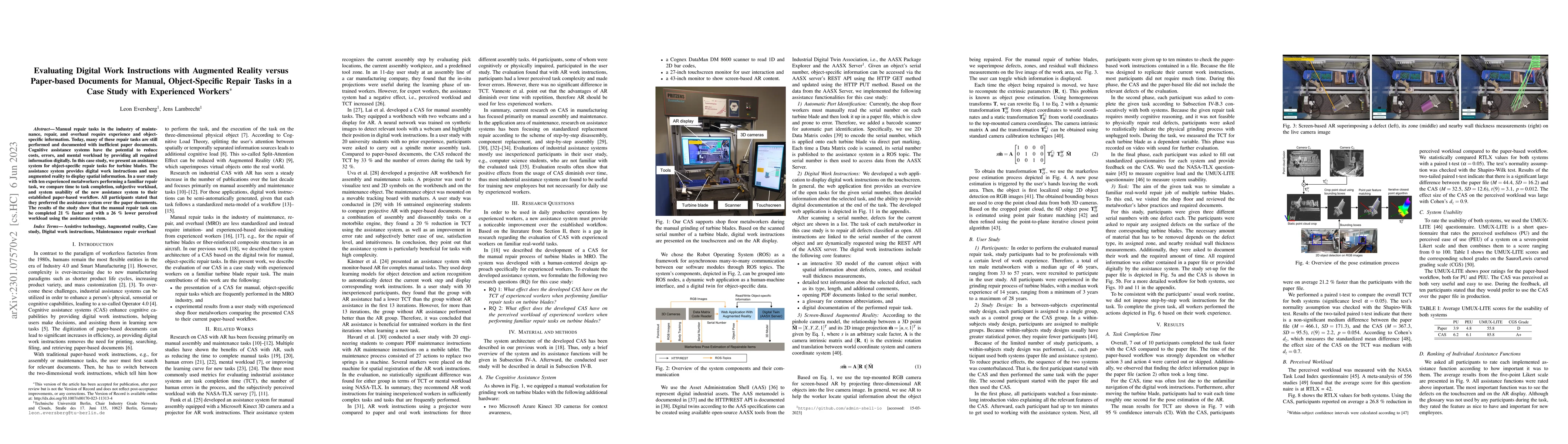 Thumbnail for Evaluating Digital Work Instructions with Augmented Reality versus
  Paper-based Documents for Manual, Object-Specific Repair Tasks in a Case
  Study with Experienced Workers