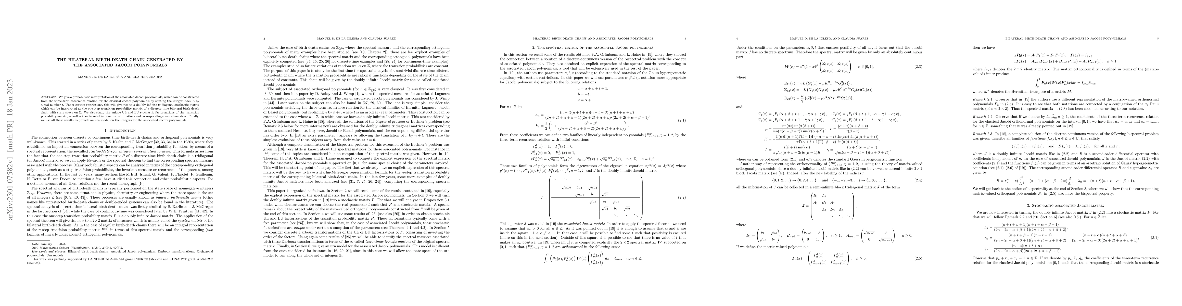 Thumbnail for The bilateral birth-death chain generated by the associated Jacobi
  polynomials