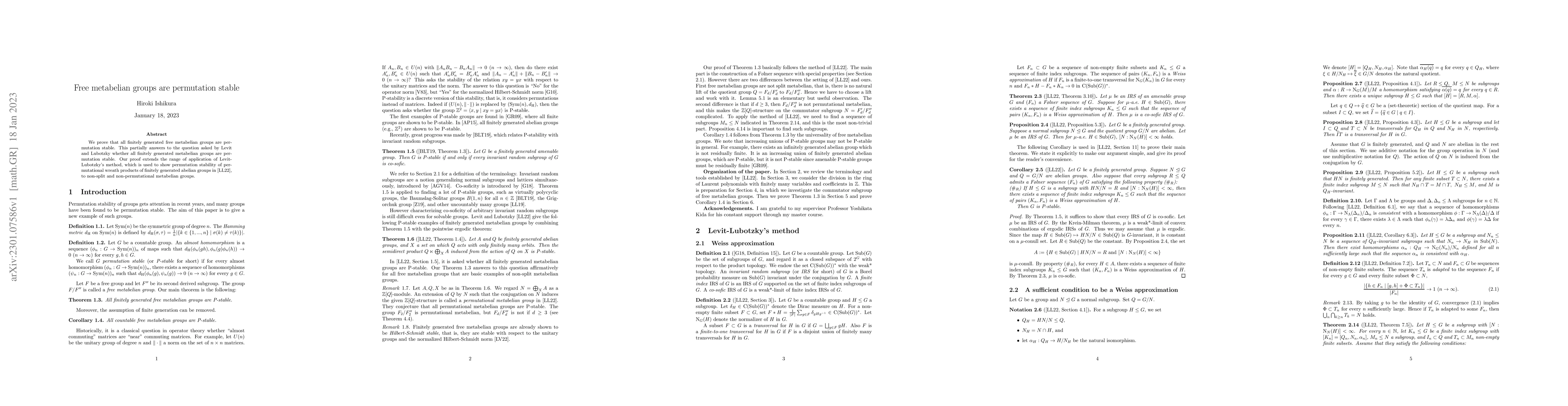 Thumbnail for Free metabelian groups are permutation stable