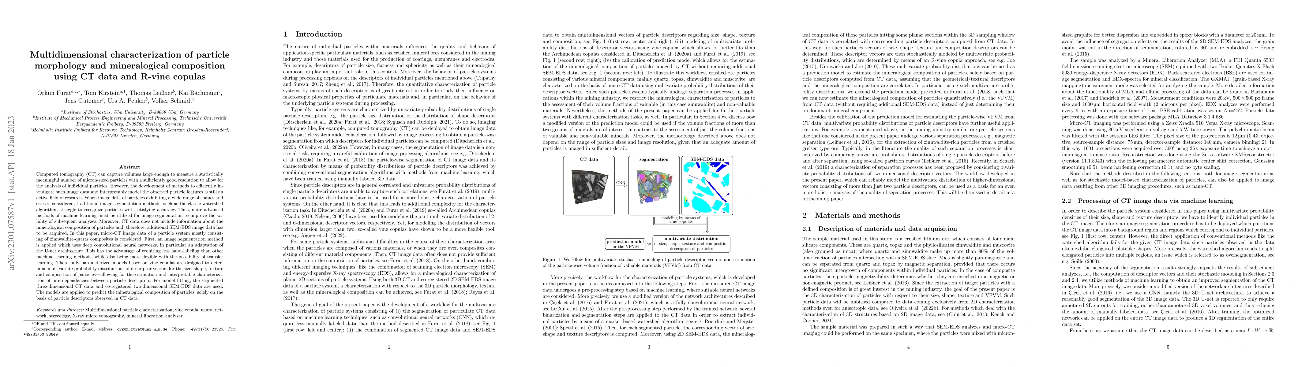 Thumbnail for Multidimensional characterization of particle morphology and
  mineralogical composition using CT data and R-vine copulas