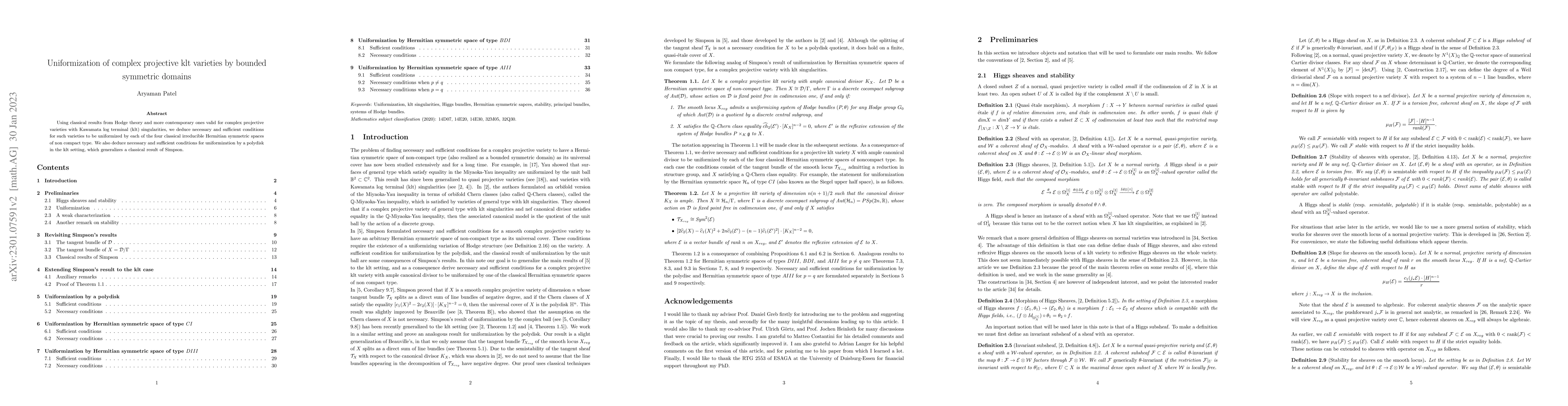 Thumbnail for Uniformization of complex projective klt varieties by bounded symmetric
  domains