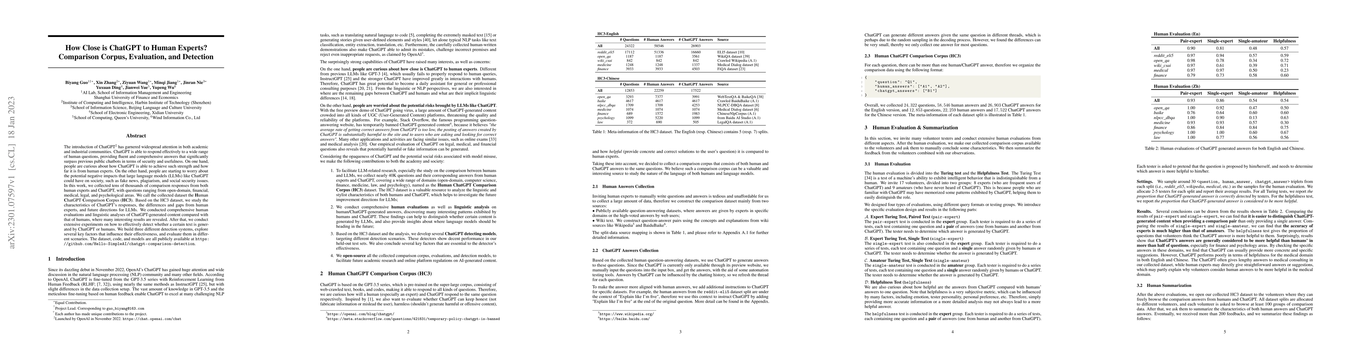 Thumbnail for How Close is ChatGPT to Human Experts? Comparison Corpus, Evaluation,
  and Detection