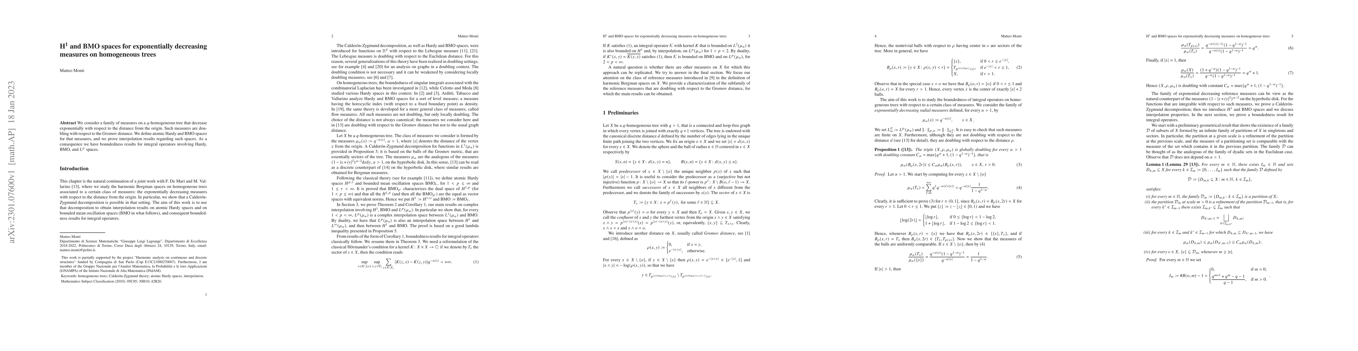 Thumbnail for $H^1$ and BMO spaces for exponentially decreasing measures on
  homogeneous trees