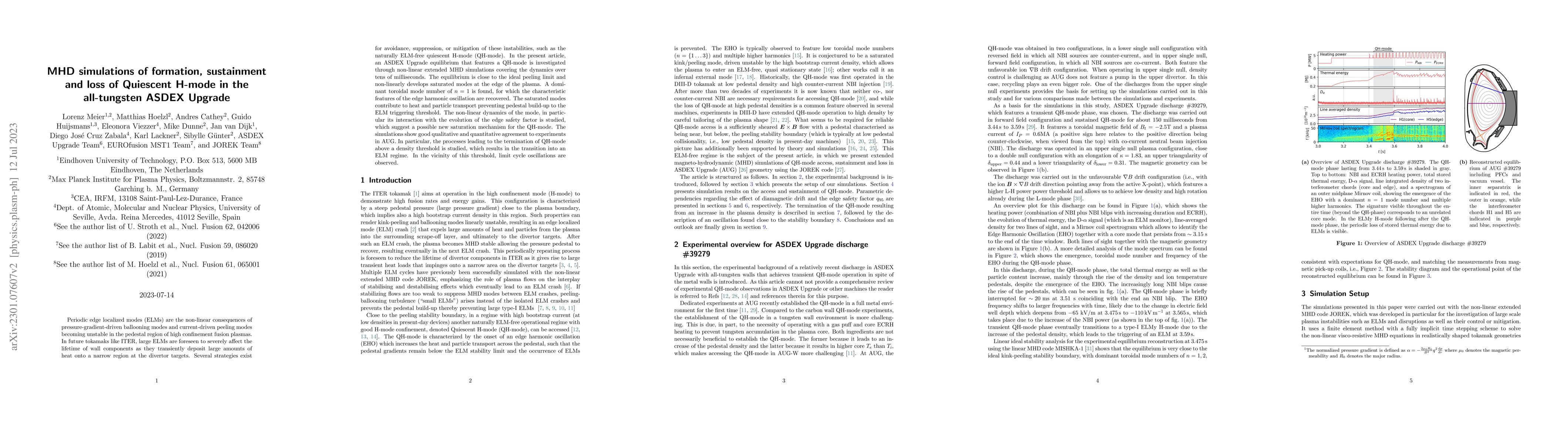 Thumbnail for MHD simulations of formation, sustainment and loss of Quiescent H-mode
  in the all-tungsten ASDEX Upgrade