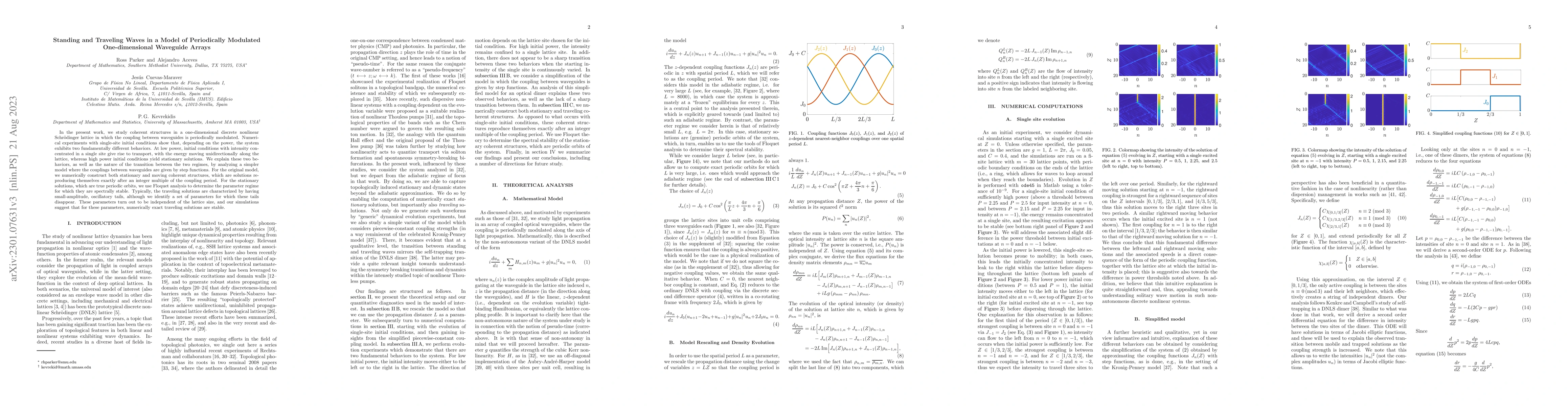 Thumbnail for Standing and Traveling Waves in a Model of Periodically Modulated
  One-dimensional Waveguide Arrays