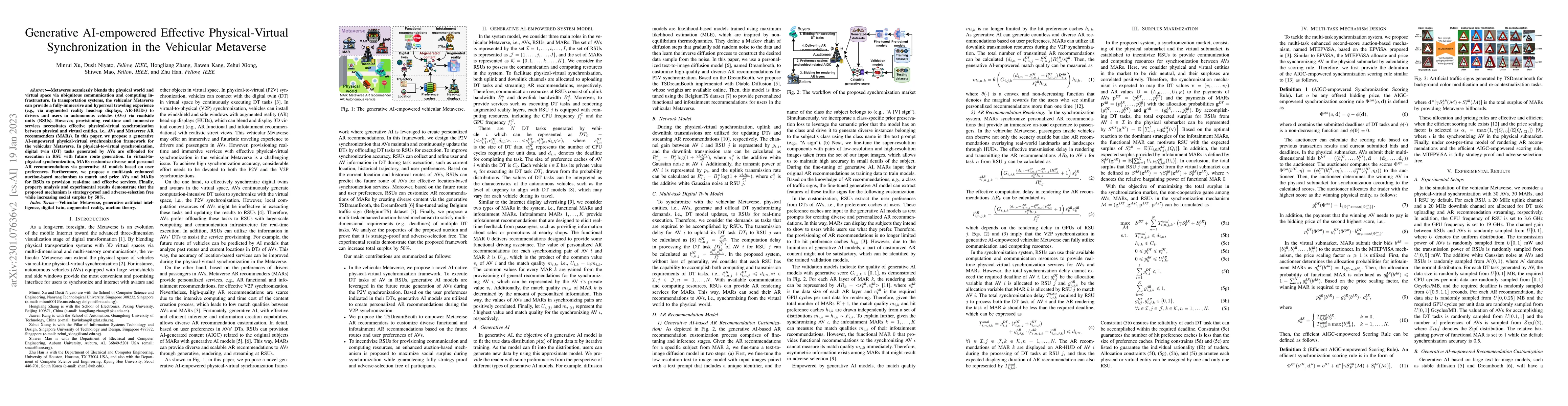 Thumbnail for Generative AI-empowered Effective Physical-Virtual Synchronization in
  the Vehicular Metaverse