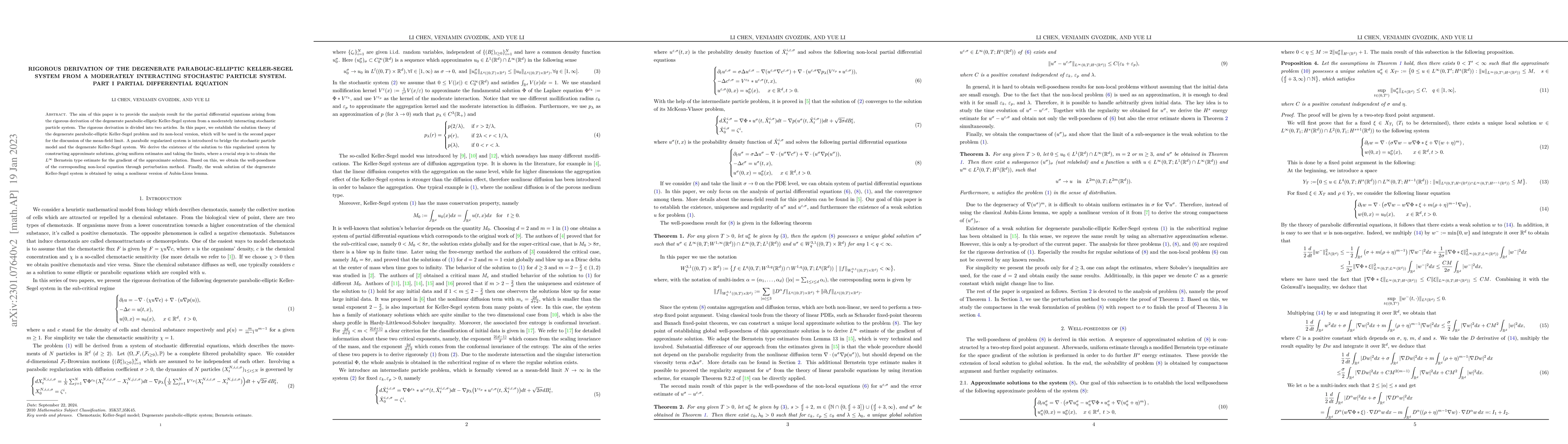 Thumbnail for Rigorous Derivation of the Degenerate Parabolic-Elliptic Keller-Segel
  System from a Moderately Interacting Stochastic Particle System. Part I
  Partial Differential Equation