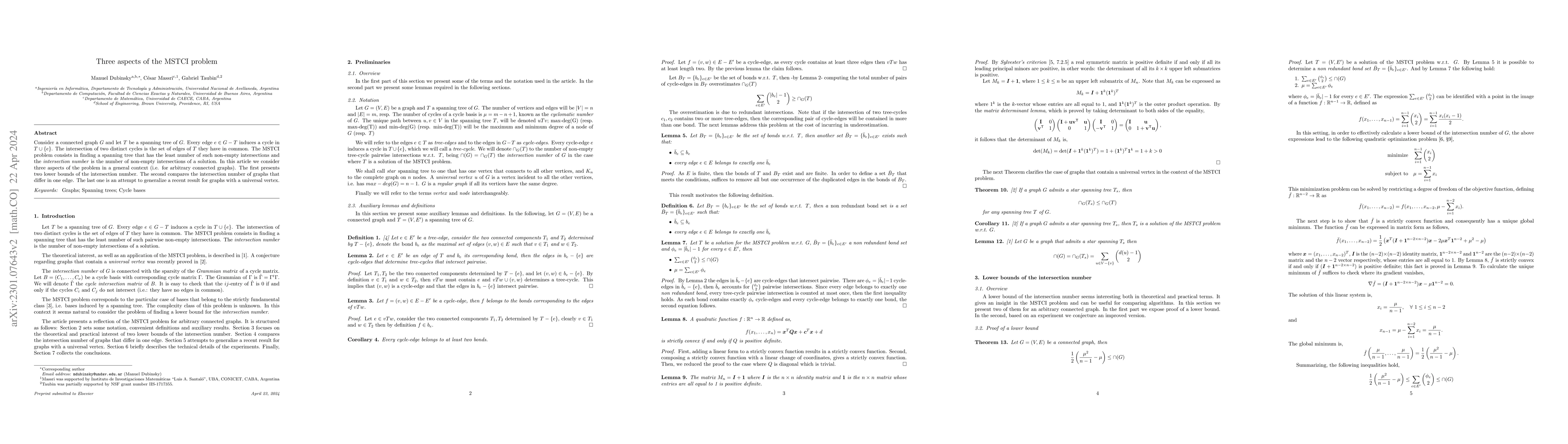 Thumbnail for Three aspects of the MSTCI problem