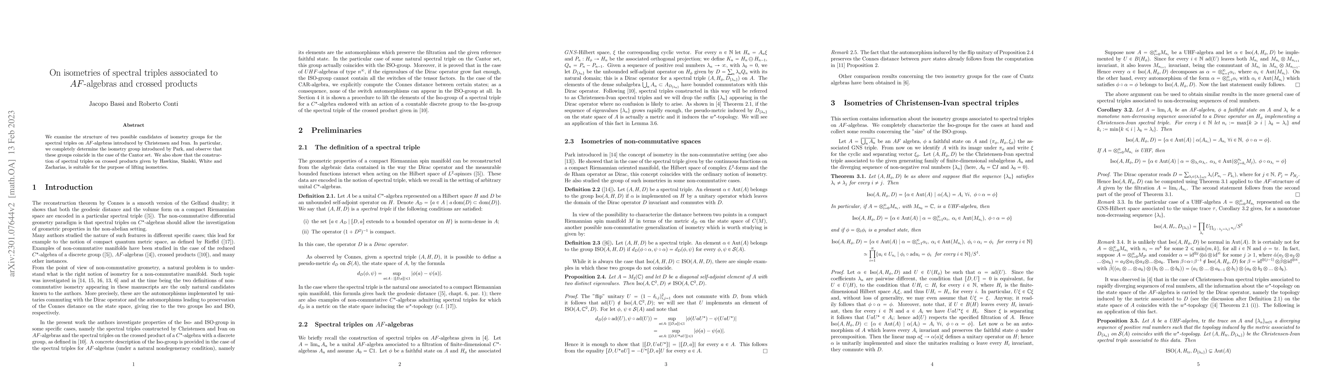 Thumbnail for On isometries of spectral triples associated to $AF$-algebras and
  crossed products