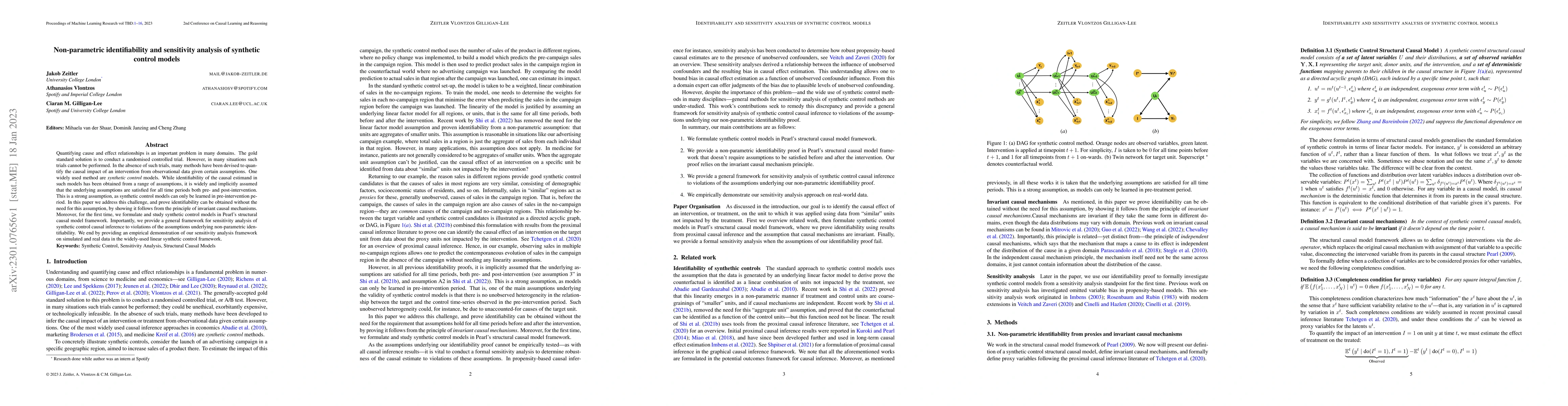 Thumbnail for Non-parametric identifiability and sensitivity analysis of synthetic
  control models