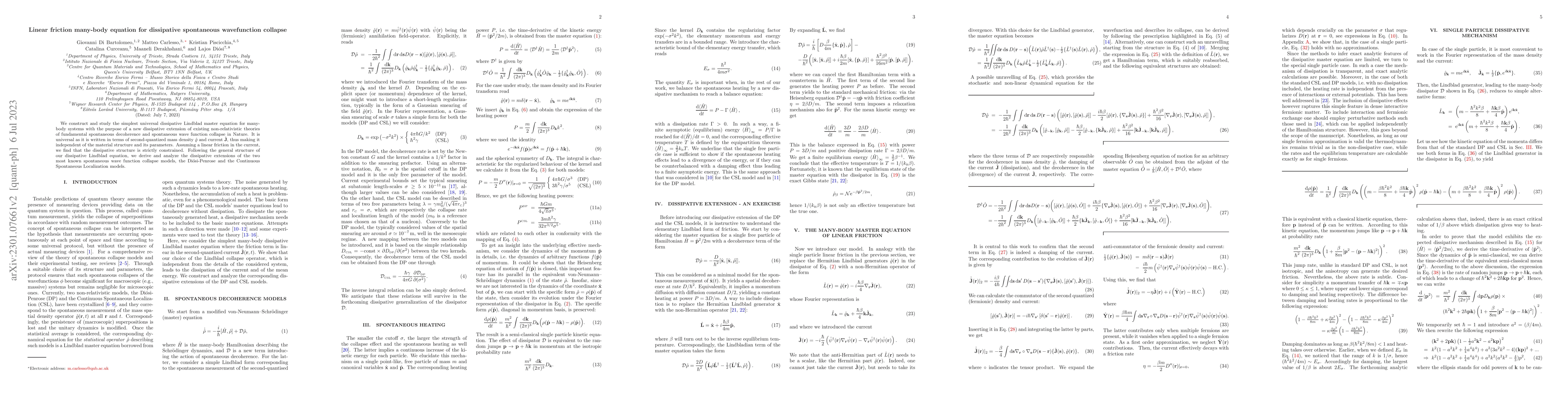 Thumbnail for On the linear friction many-body equation for dissipative spontaneous
  wavefunction collapse