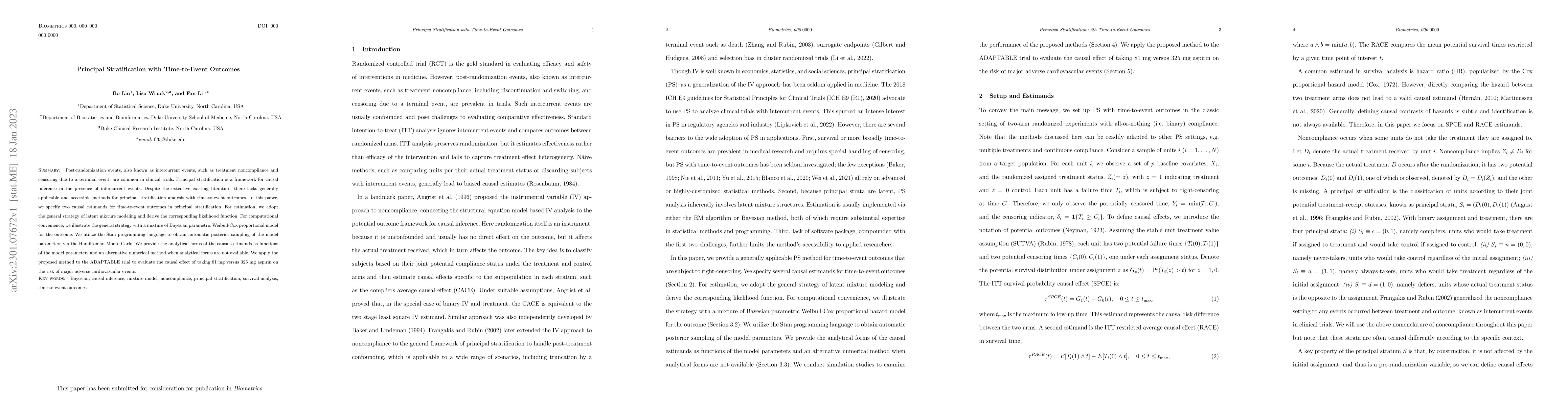 Thumbnail for Principal Stratification with Time-to-Event Outcomes