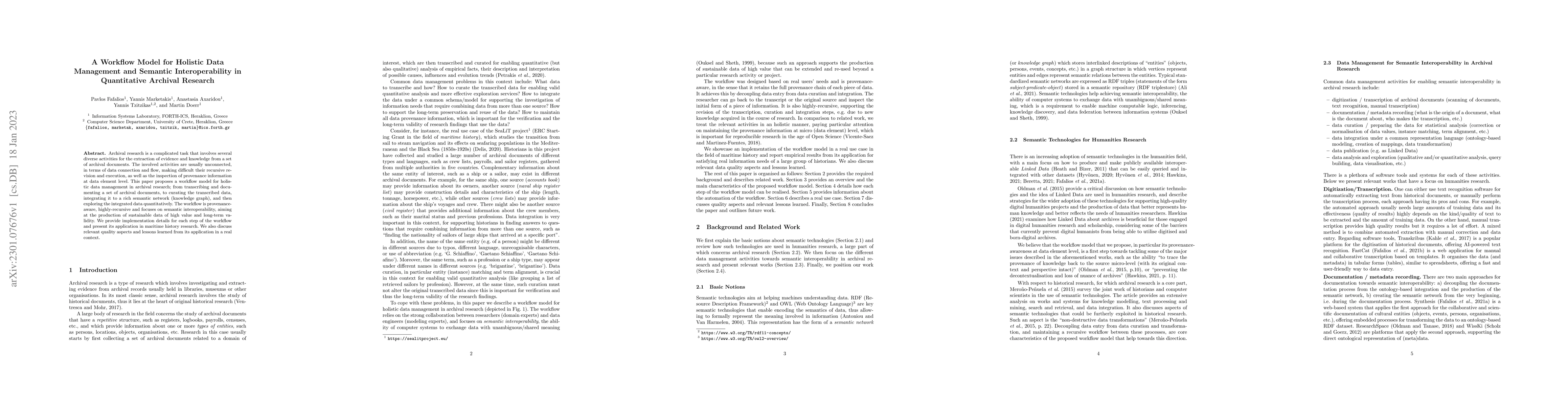 Thumbnail for A Workflow Model for Holistic Data Management and Semantic
  Interoperability in Quantitative Archival Research