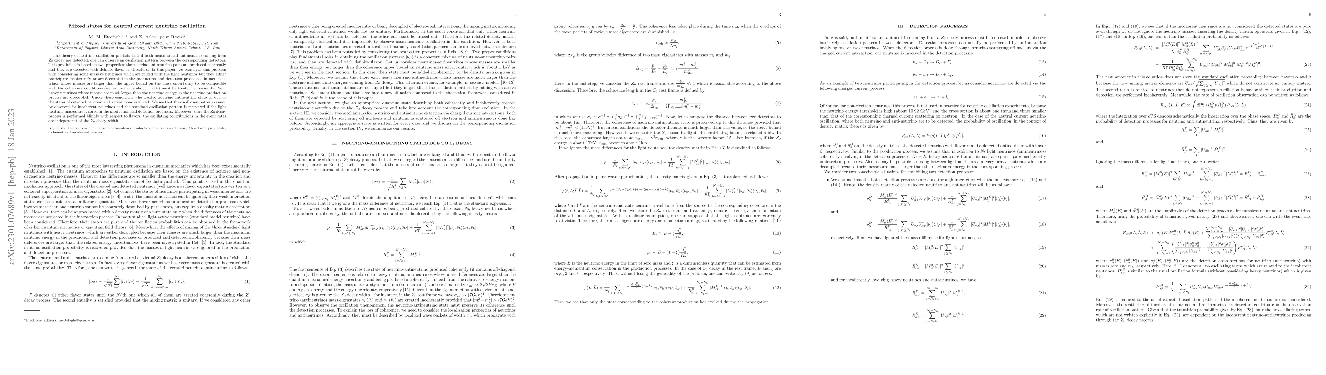 Thumbnail for Mixed states for neutral current neutrino oscillation