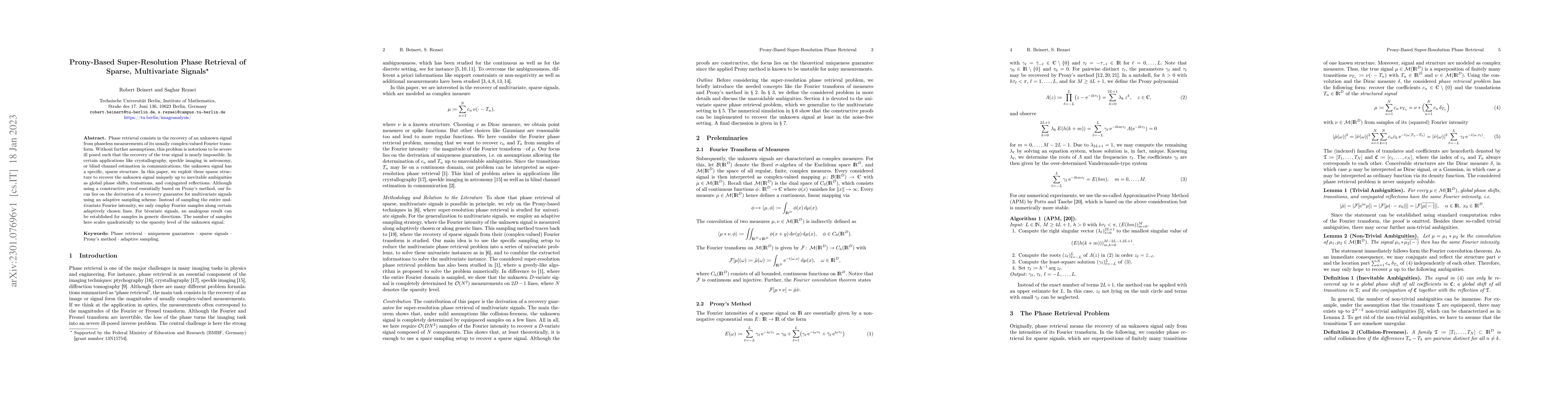Thumbnail for Prony-Based Super-Resolution Phase Retrieval of Sparse, Multivariate
  Signals
