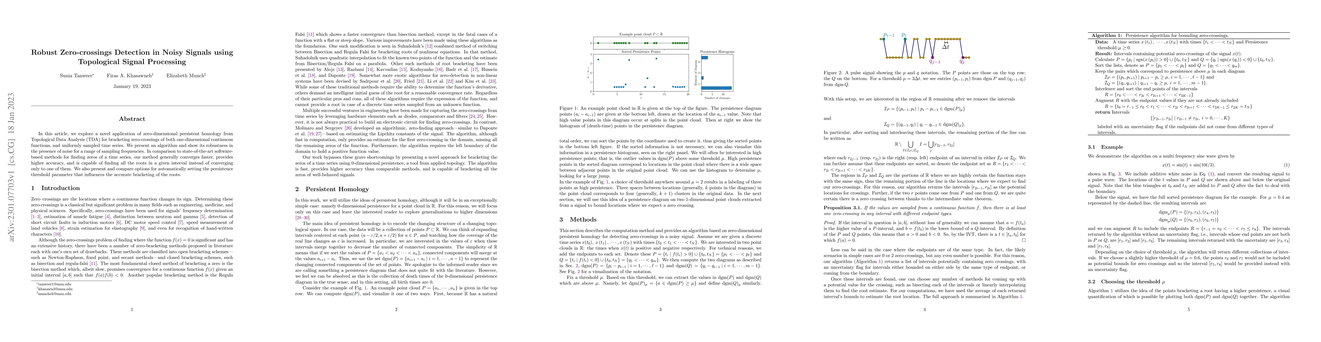 Thumbnail for Robust Zero-crossings Detection in Noisy Signals using Topological
  Signal Processing