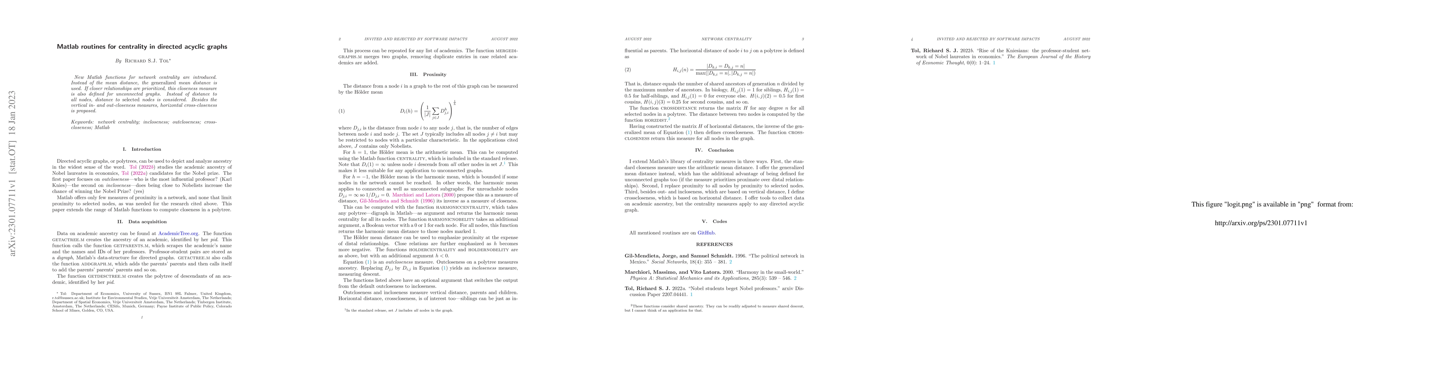 Thumbnail for Matlab routines for centrality in directed acyclic graphs