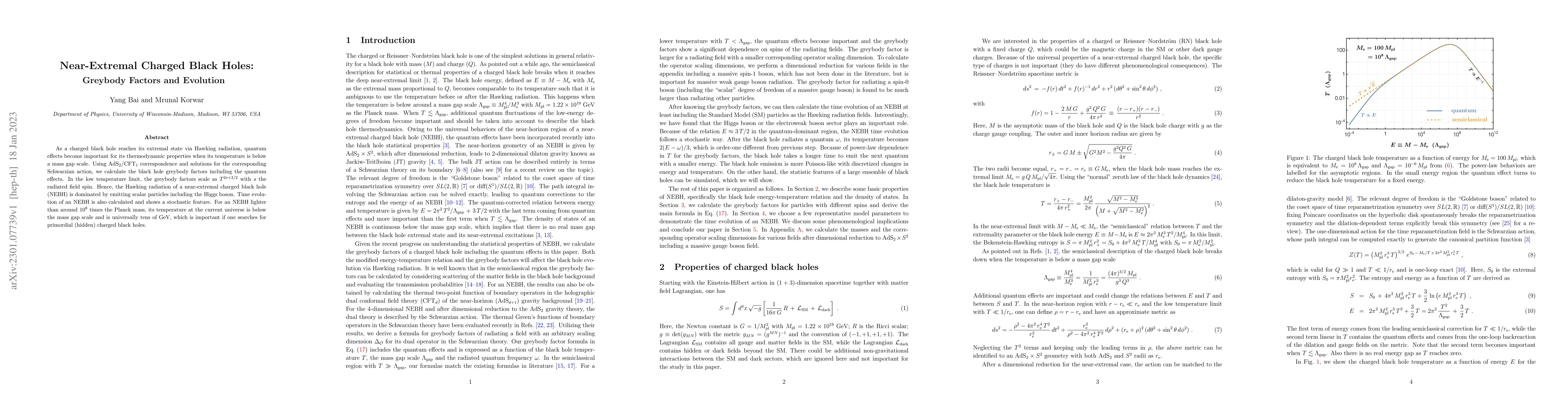 Thumbnail for Near-Extremal Charged Black Holes: Greybody Factors and Evolution