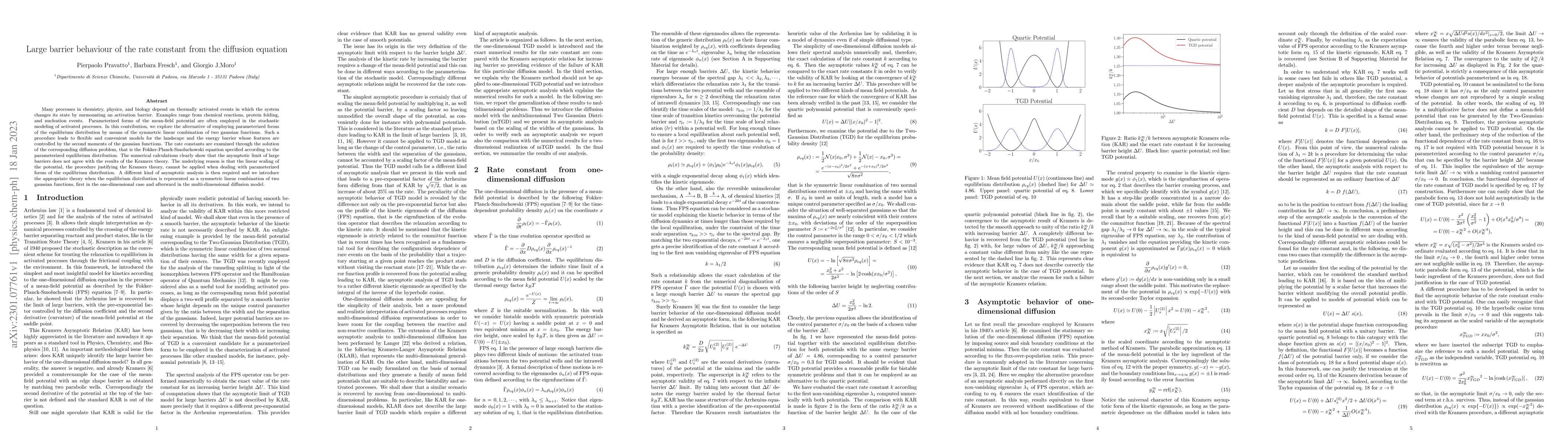 Thumbnail for Large barrier behaviour of the rate constant from the diffusion equation