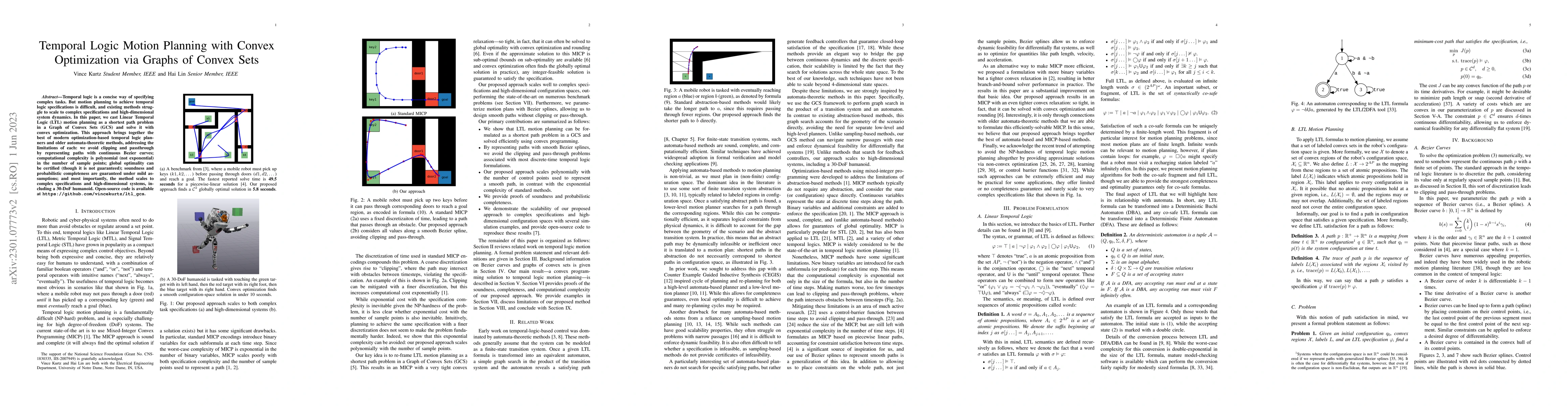 Thumbnail for Temporal Logic Motion Planning with Convex Optimization via Graphs of
  Convex Sets