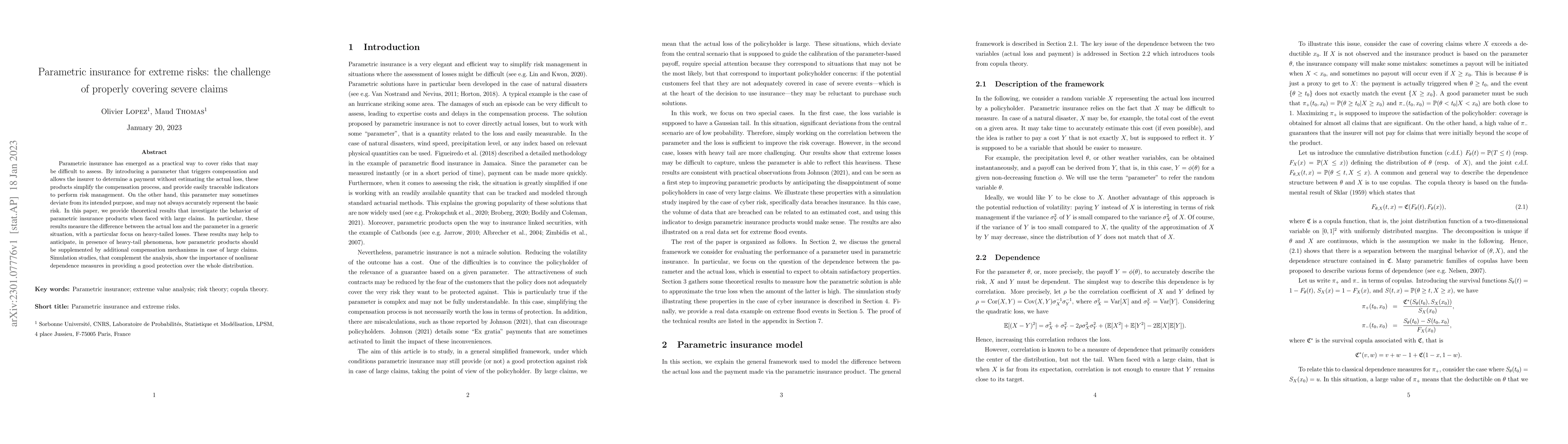 Thumbnail for Parametric insurance for extreme risks: the challenge of properly
  covering severe claims