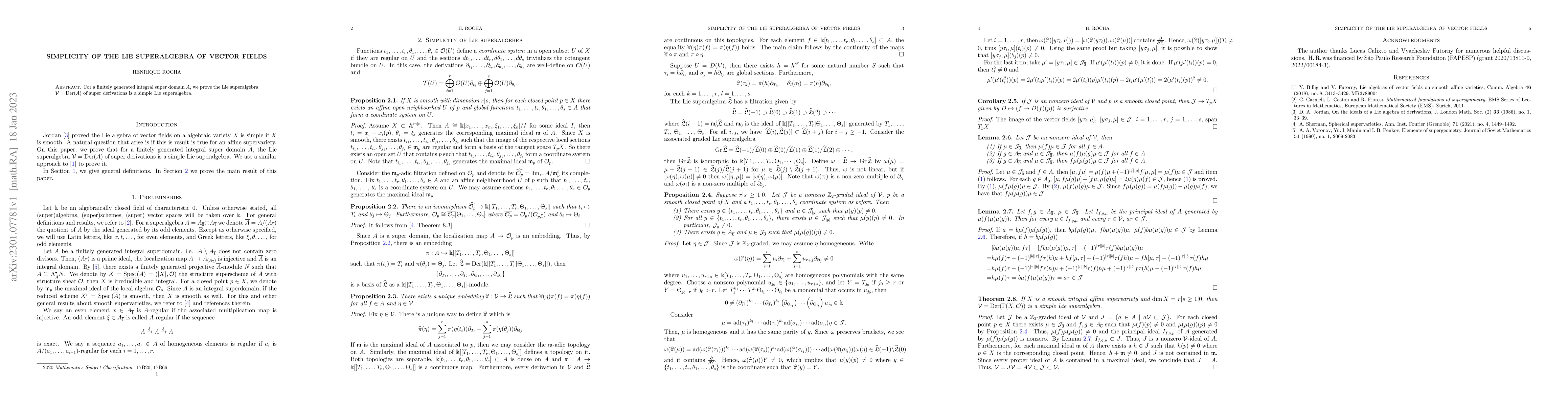 Thumbnail for Simplicity of the Lie superalgebra of vector fields