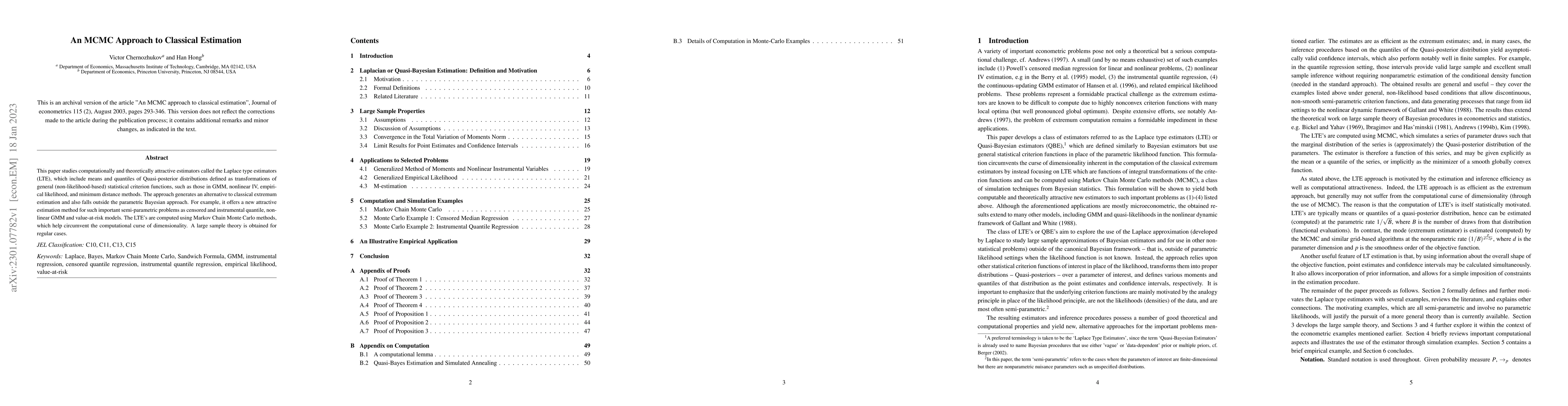 Thumbnail for An MCMC Approach to Classical Estimation
