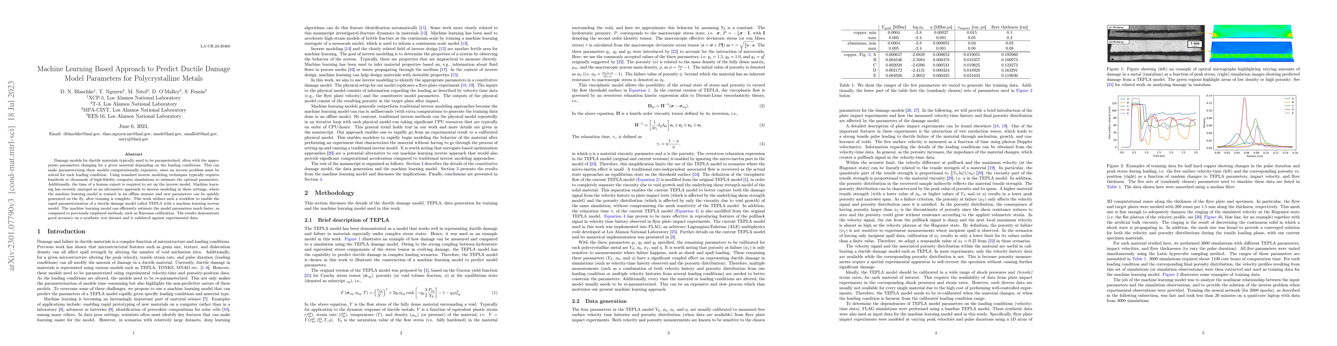 Thumbnail for Machine Learning Based Approach to Predict Ductile Damage Model
  Parameters for Polycrystalline Metals