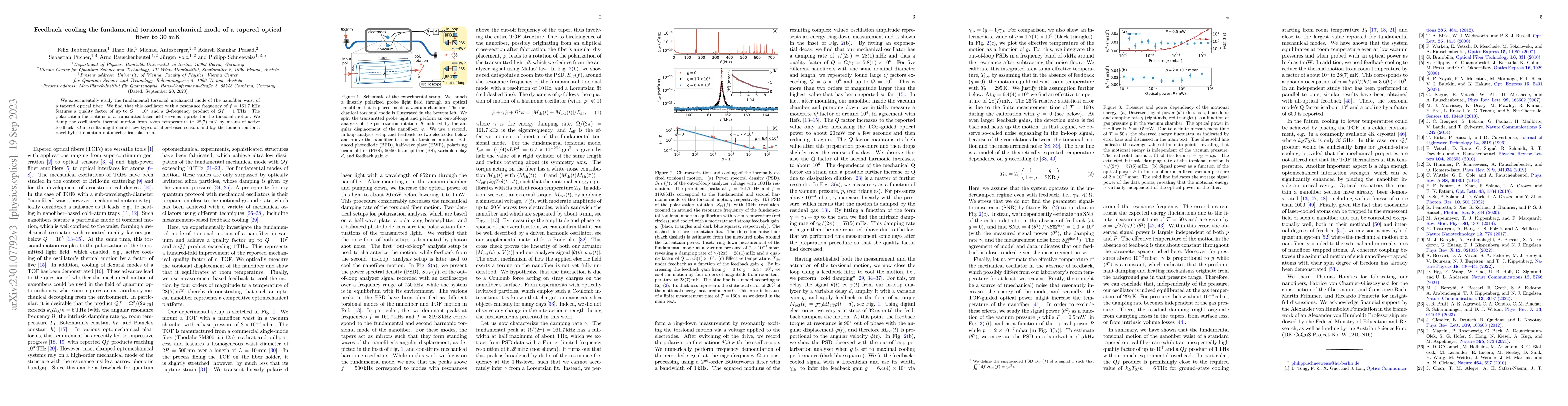 Thumbnail for Feedback-cooling the fundamental torsional mechanical mode of a tapered
  optical fiber to 30 mK